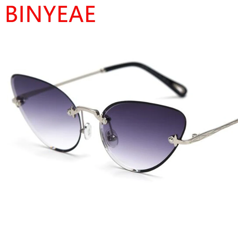 Женские солнцезащитные очки без оправы кошачий глаз новые модные брендовые