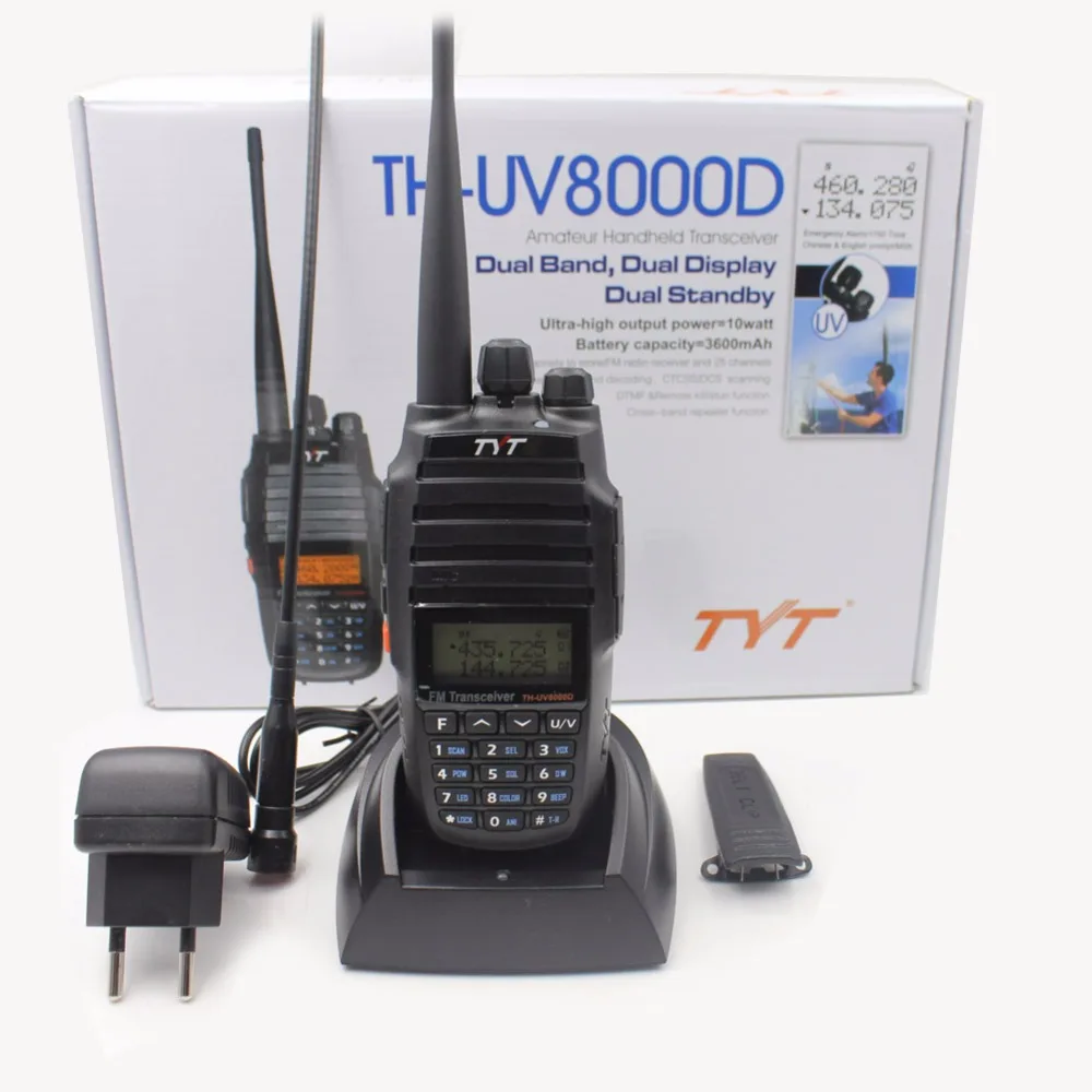 2PCS/Lot TYT TH-UV8000D 10W Dual band VHF UHF Radio with 3600mAh Battery Walkie Talkie UV8000D Two Way Radio