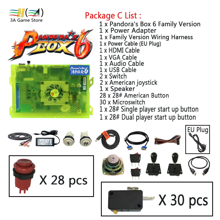 Package C EU plug Usb аркадный джойстик кнопки динамик diy части машины комплект Pandora box 6 1300 в 1 игровой контроллер консольная видеоигра шкаф - Цвет: Package C EU plug