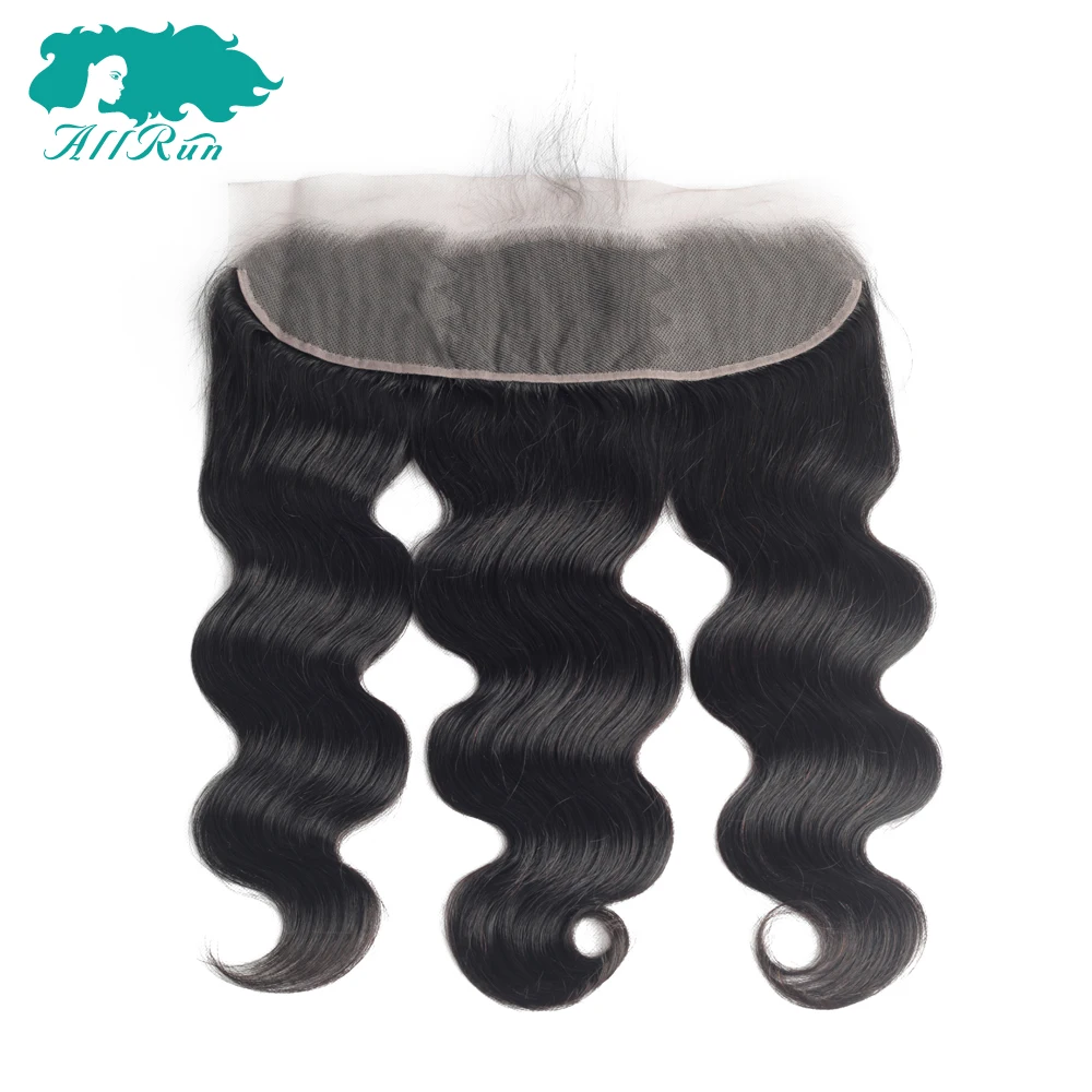 Allrun бразильские волосы переплетения пучки с кружевной фронтальной не Реми