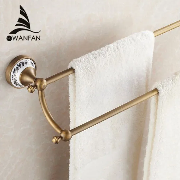 

Towel Bars (24",60cm)Double Towel Bar With Ceramic Antique Bronze Finish Towel Holder Towel Rack Bathroom Accessories HJ-1811