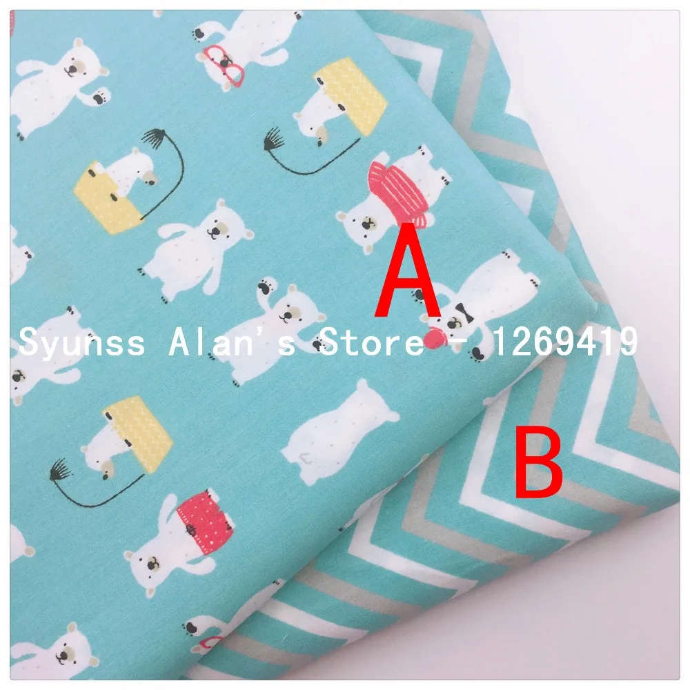 Новая хлопковая ткань Syunss с голубым медведем и волнами для рукоделия шитье