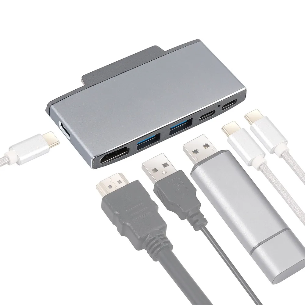 Mini 4K кабель-Переходник USB C на HDMI поверхности Go поверхность ступицы Go док Statio Поддержка до 60 Вт PD зарядки USB 3,0 6 в 1 взаимный обмен данными между компьютером и периферийными устройствами C Hub адаптер