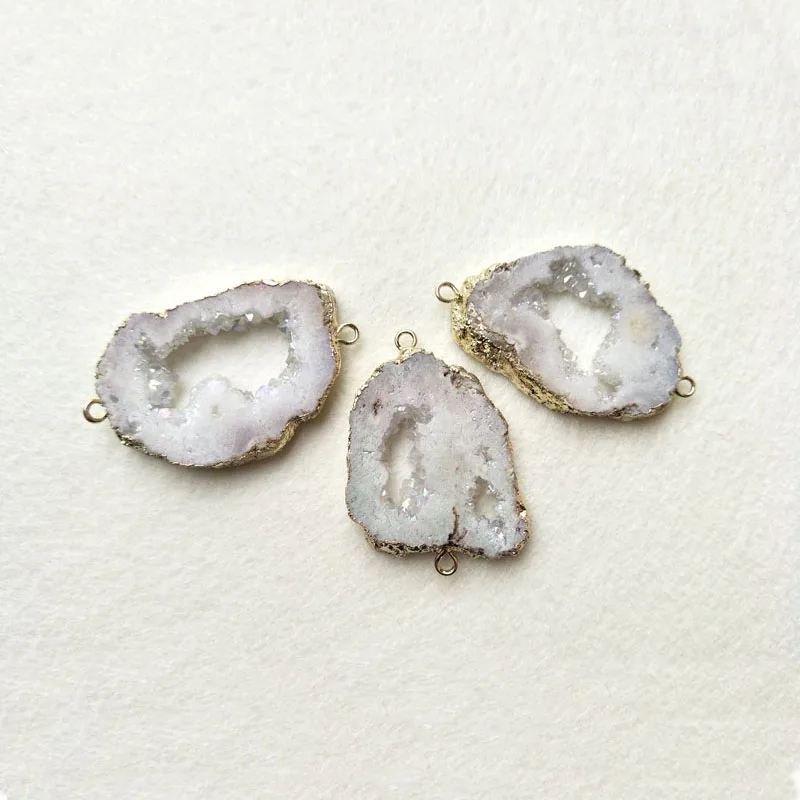 10 шт. натуральный золотой цвет Агата e фрагмент жеоды коннектор двойной бросок