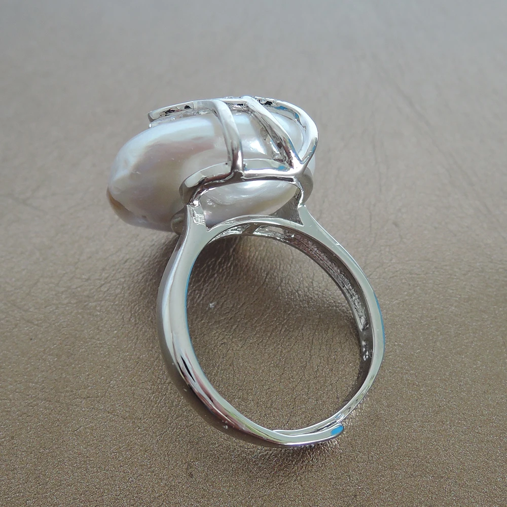 100% NATURE FRESHWATER PEARL RING big coin shape baroque pearl ring .20 mm | Rings