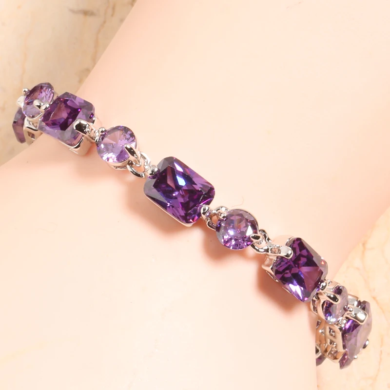 

Fantastic Purple Zircon Silver Plated Argent Link Chain Bracelet 6 7 Inch L10029