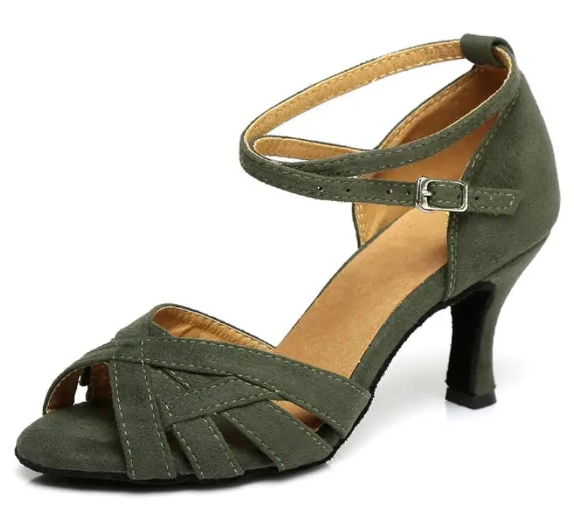green heel 7.5cm Обувь для латинских бальных танцев; Salas джазовый вальс; квадратная обувь для танго; женская обувь для латинских танцев; удобная женская обувь; JuseDanc - Цвет: green heel 7.5cm