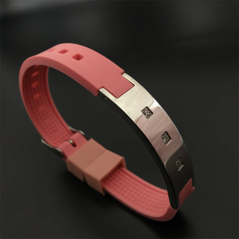 

Free shipping Fashion stainless steel silicone bracelet ions silicone bracelets energy bracelets Zircon bracelets