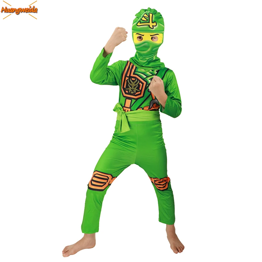 Ninja Costume Kids Children Halloween for Fancy Party Dress Cosplay Anime Superhero Jumpsuits Green Clothes | - Фото №1