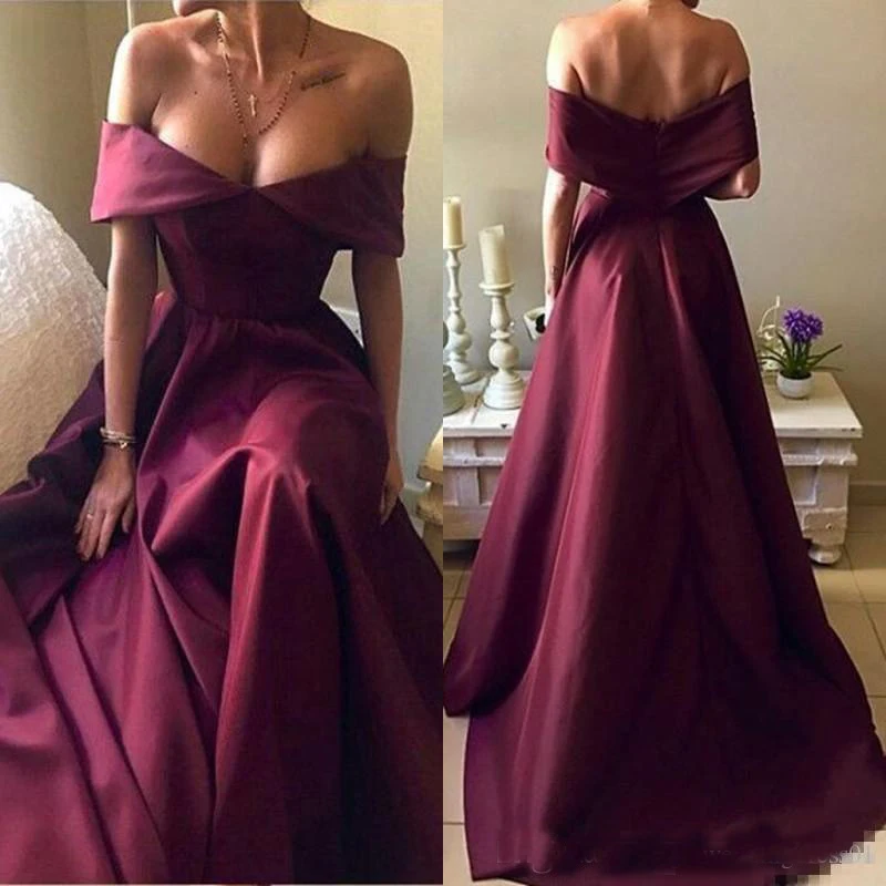 

Burgundy Off The Shoulder Evening Dresses Long 2021 robe de soiree A Line Satin Special Occasion Dress Celebrity Formal Gowns