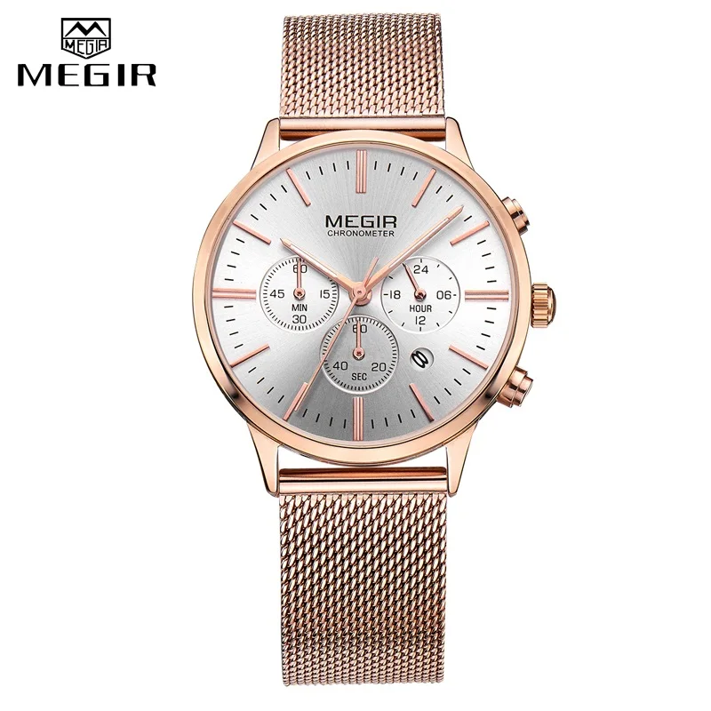Rose Gold MEGIR модные женские часы из розового золота, роскошные брендовые кварцевые наручные часы, женские повседневные часы-браслет, спортивные часы Relogio Feminino - Цвет: Rose Gold