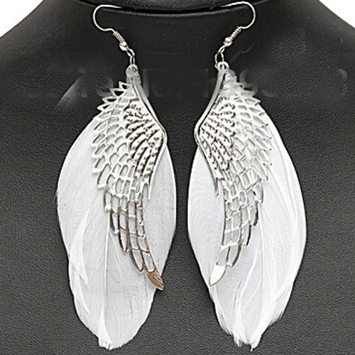 2015 белые очаровательные металлические серьги с крыльями ангела милые висячие