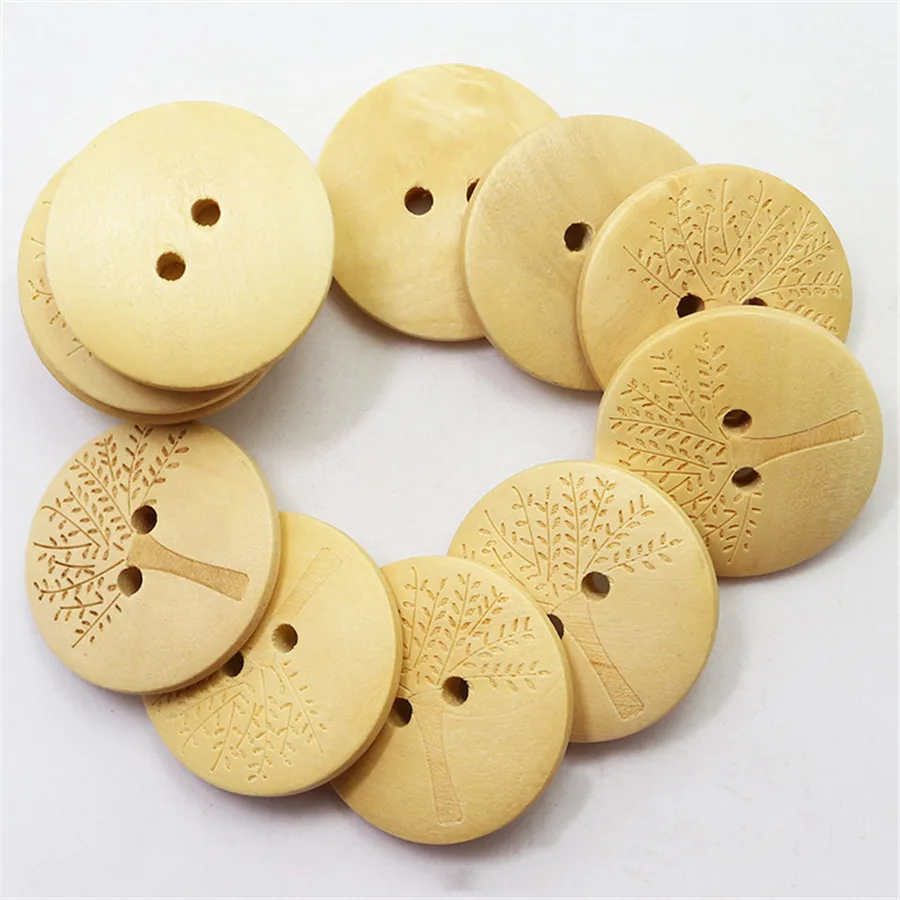 PF 25 мм 2 Отверстия 100 шт. Дерево Pattern Деревянные Кнопки Швейные Декоративные для