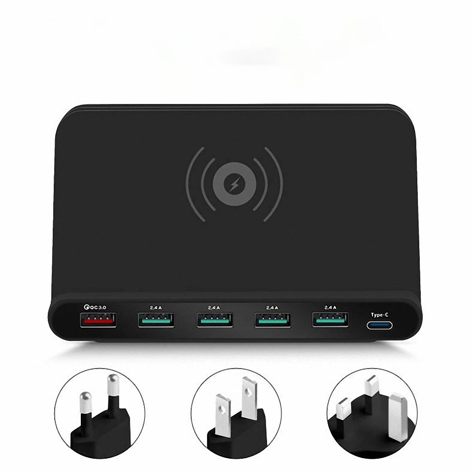 7-в-1 Беспроводной Зарядное устройство QC 3,0 Быстрая зарядка 5 Порты usb Тип C зарядная док-станция для iphone samsung смартфона Xiaomi