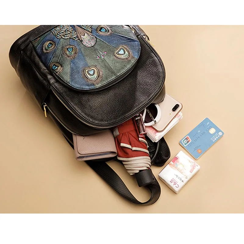 National Style Backpack for Women Soft Genuine Leather Top Flower Pattern 2019 Backpacks Ladies Fashion Back Pack Bags | Багаж и сумки