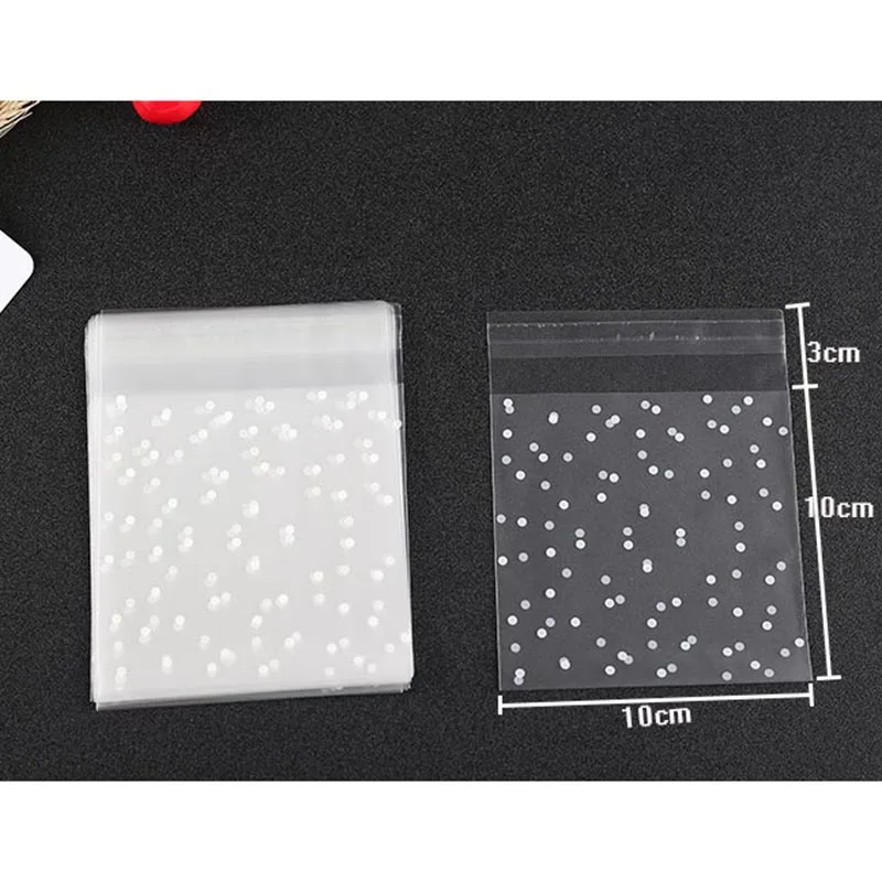 100 шт. прозрачные матовые пластиковые подарочные пакеты в белый горошек | Дом и