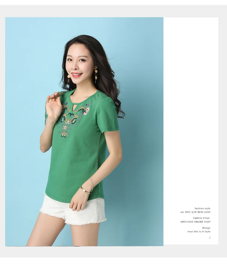 Blusas Mujer De Moda Летняя Повседневная блузка с вышивкой Женские топы с коротким рукавом Свободная рубашка больших размеров женская сорочка