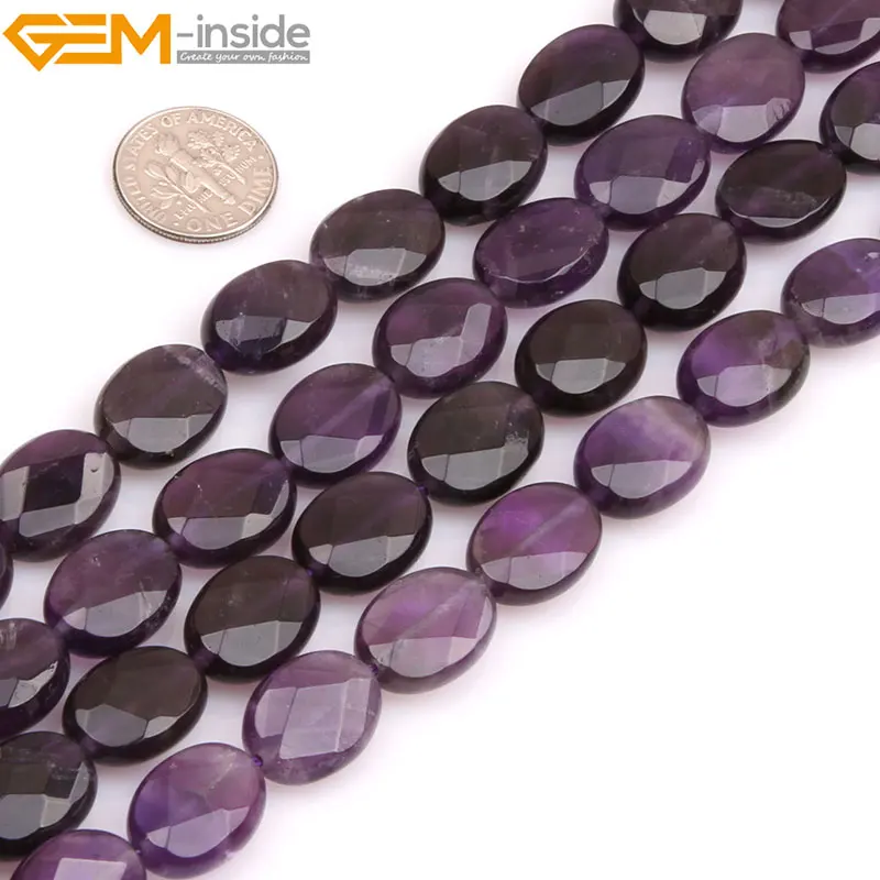 Gem-inside Selectable Size Natural Flat Oval Amethysts Faceted Beads For Jewelry Making Bracelet Necklace 15inch DIY Jewellery | Украшения
