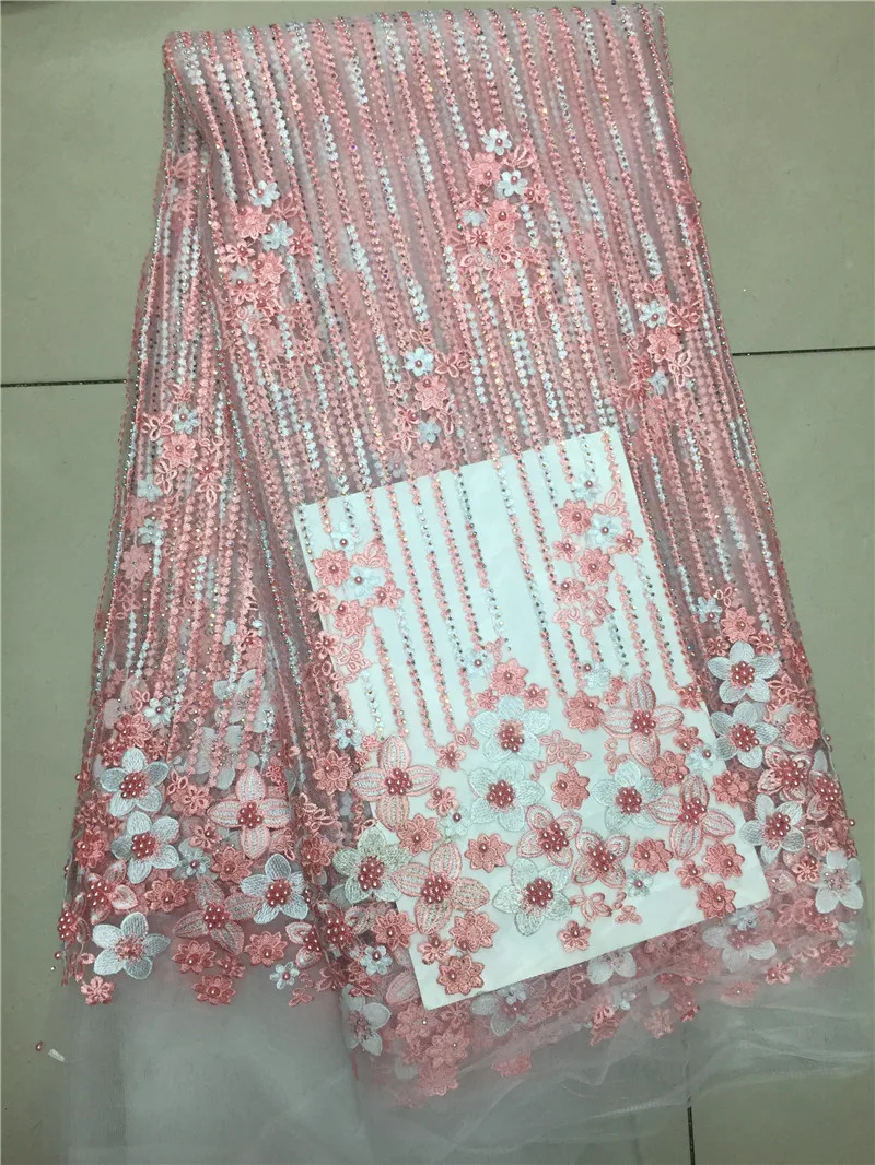 2017 аппликация французский Кружево Ткань 3D бисером африканских Для женщин Тюль