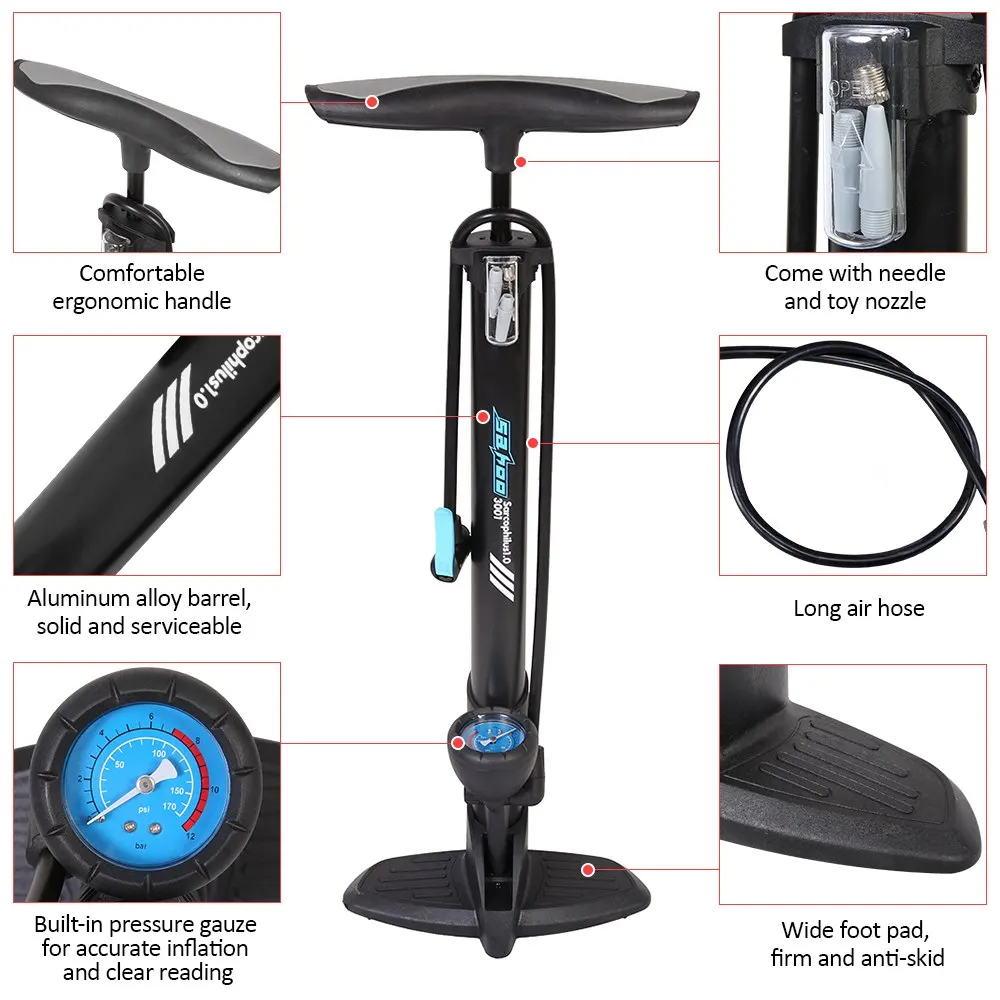 Напольный насос для велосипеда 170PSI/12BAR насос для ног для велосипеда MTB дорожный велосипед ручной насос Presta Schrader насос для шин