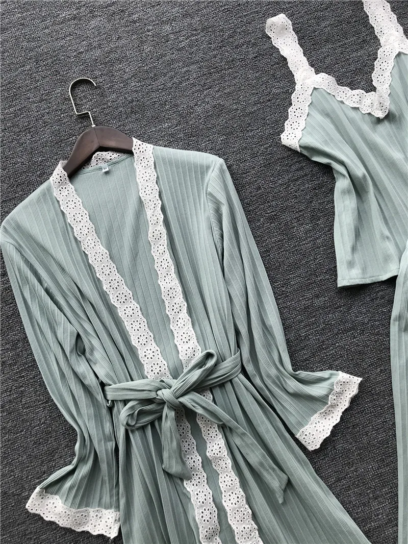 

3 Pieces pajamas for women cotton soft nightwear pijama autumn winter pajama set women's sleepwear home suit pyjama femme 2019