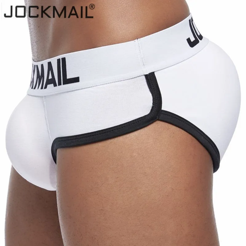 JOCKMAIL Brand 2PCS Enhancing Mens Underwear Briefs Sexy Bulge Gay Penis pad Front + Back Magic buttocks Removable Push up Cup
