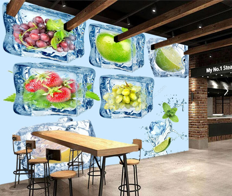 Современные фото обои фрукты внутри кубики льда 3d креативная естественная