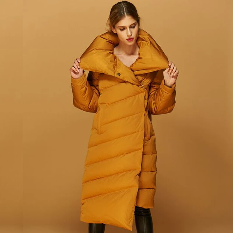 Высокое качество 2018 Новое Женское зимнее пальто Длинная Верхняя одежда 90% белый