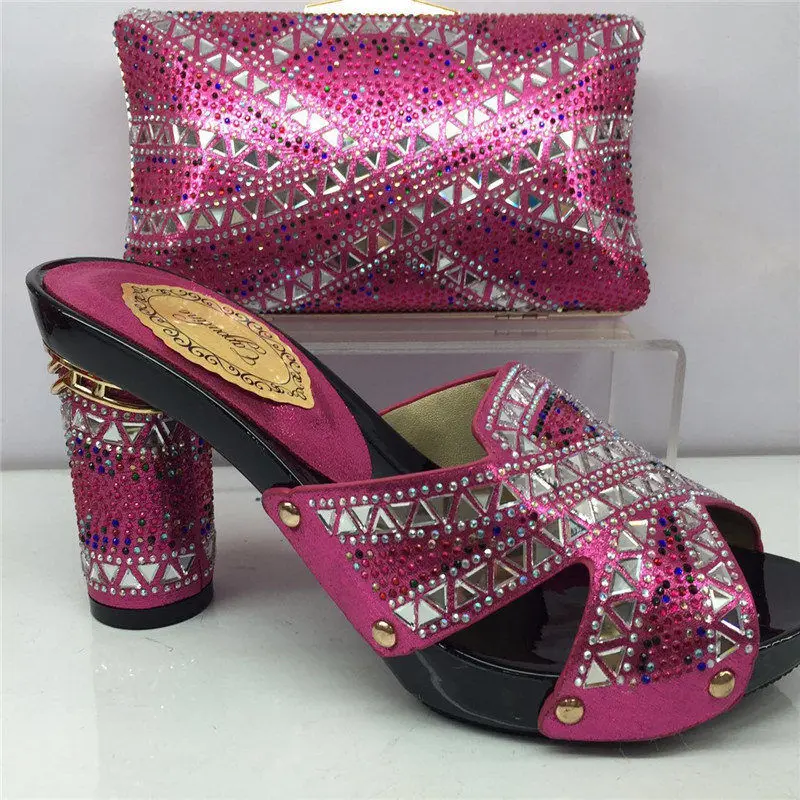 Fuchsia Capputine/Новинка г.; комплект из женской обуви и сумочки в нигерийском стиле; итальянский комплект из туфель на высоком каблуке и сумочки со стразами; вечерние туфли BL905C - Цвет: Fuchsia