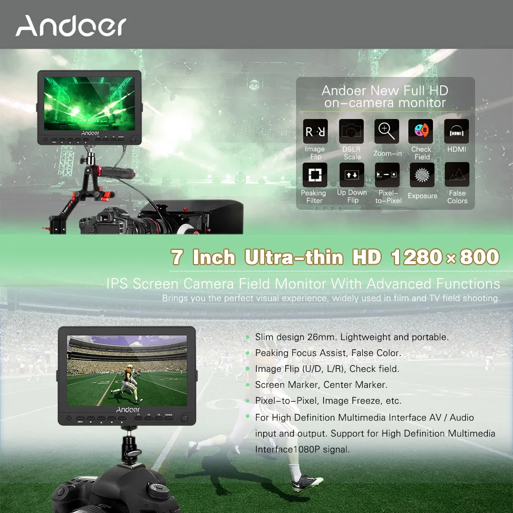 Andoer AD 702 7 дюймов ультратонкий HD монитор 1280x800 IPS экран Камера полевой высокое