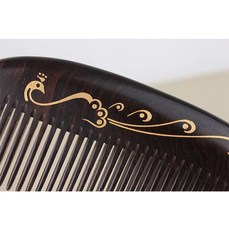 peacock gold paint lacquer black sandalwood comb handicraft chacate preto | Красота и здоровье