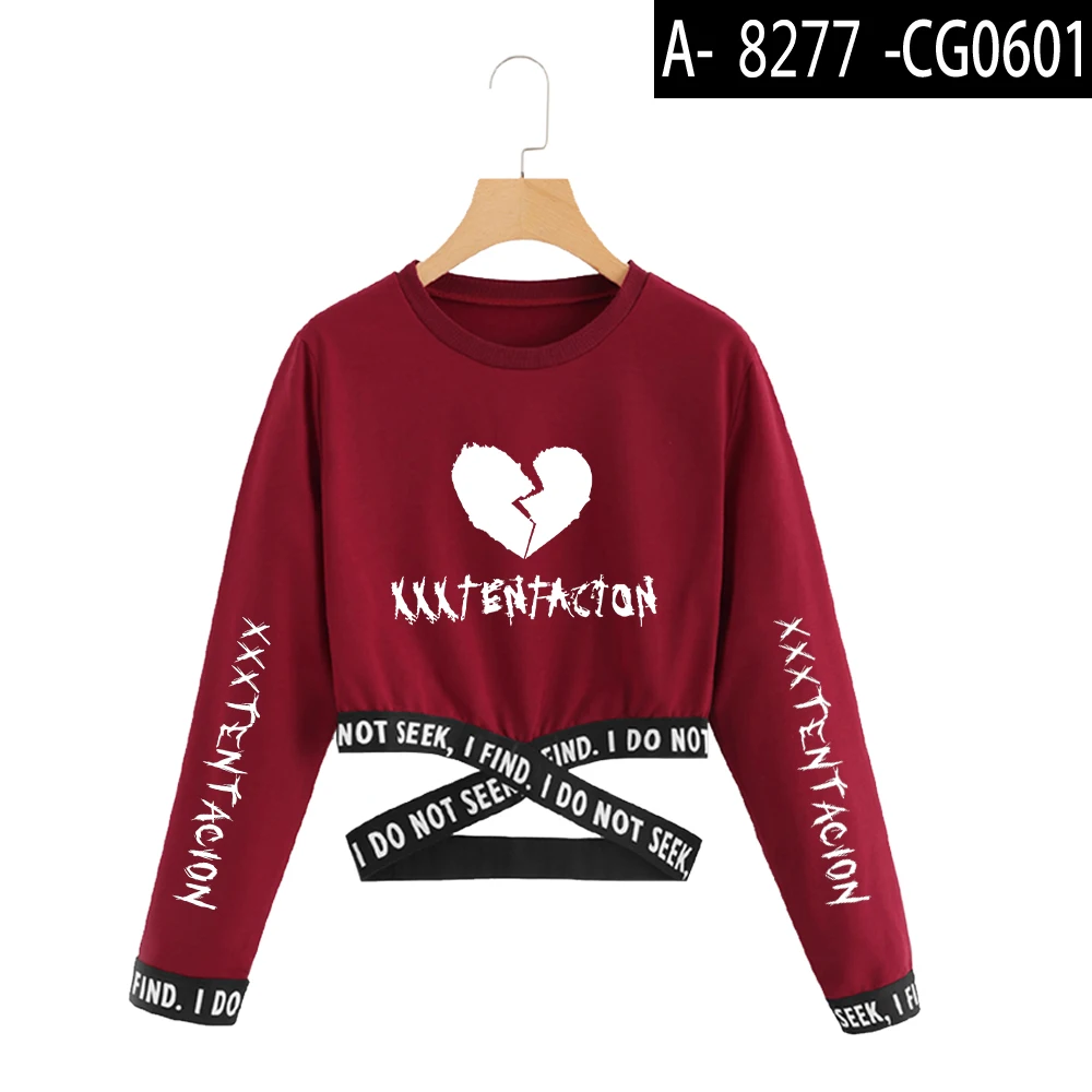 red Xxxtentacion укороченная Женская Толстовка Harajuku с длинным рукавом укороченный Топ Толстовка корейская одежда Стиль инстаграм Прямая поставка - Цвет: red