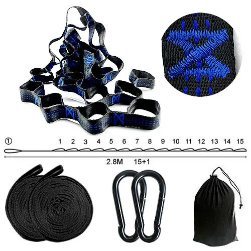 X Blue K Открытый гамак ремень гамак пояс Веревка завязывание ультра толстые нейлоновые ремни отправить мешок для гамак ENO загрузка 2000 кг(4409LBS) сильный - Цвет: X Blue K