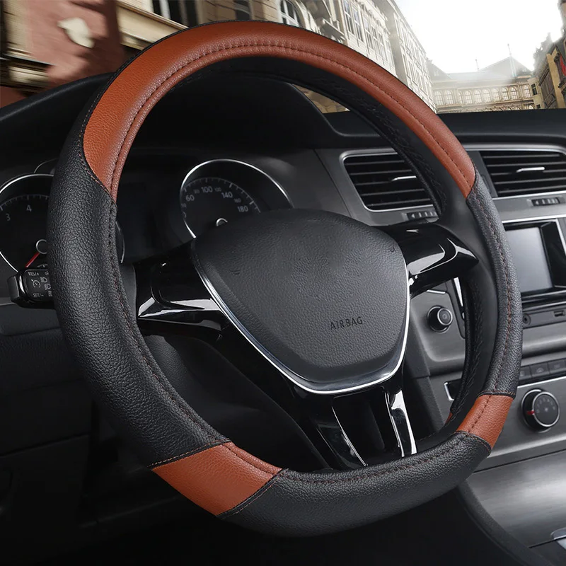 Чехол рулевого колеса автомобиля D форма кожа для Volkswagen Golf K3 TT Polo Passat Tiguan для Kia Sportage Optima K5 интерьер 5 цветов - Название цвета: Коричневый