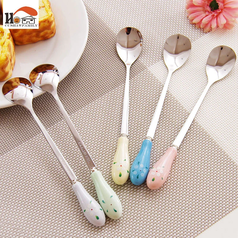 CUSHAWFAMILY нержавеющая сталь керамическая ручка молочный кофе ложка
