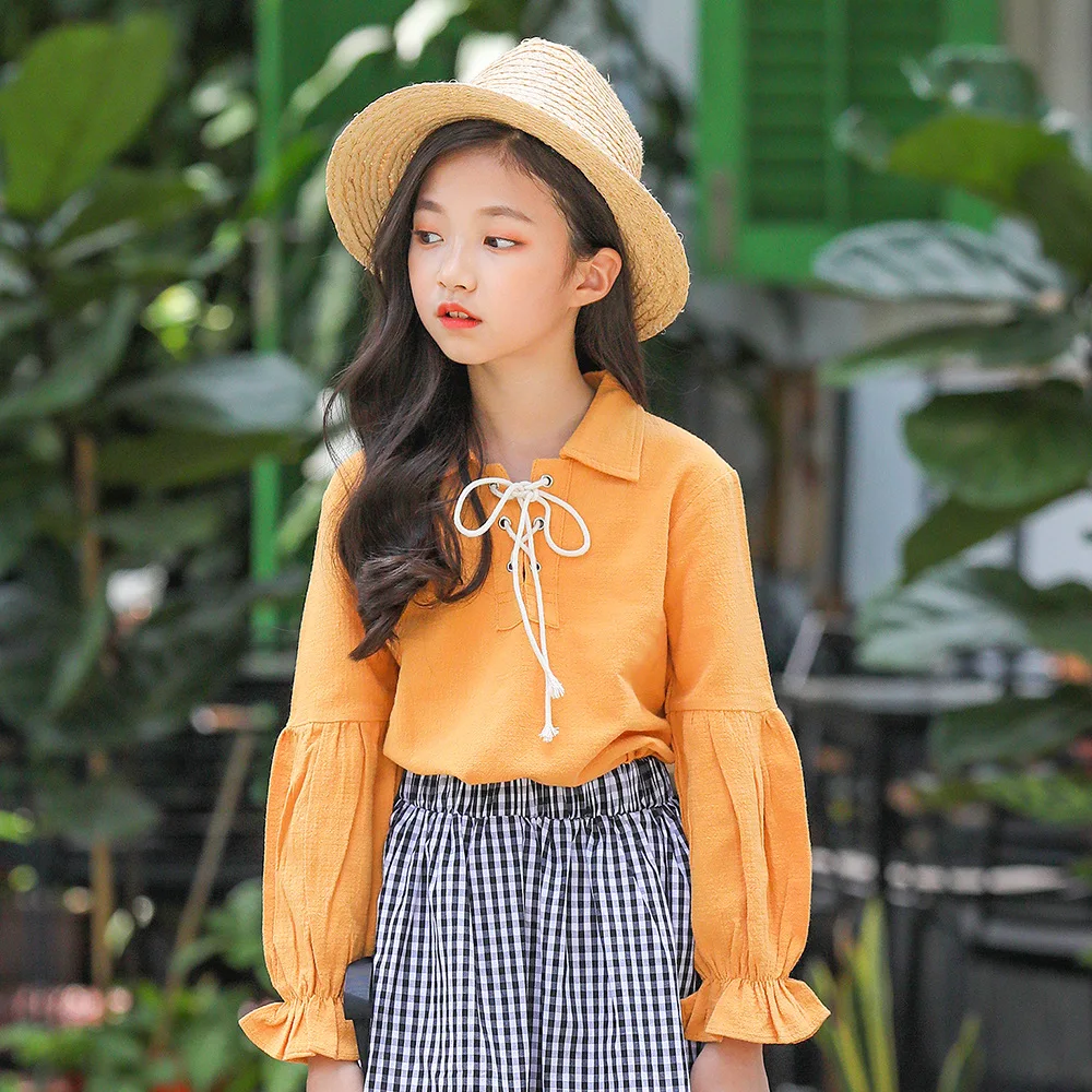 2019 весна с длинными рукавами рубашка топы для девочек большие дети корейский
