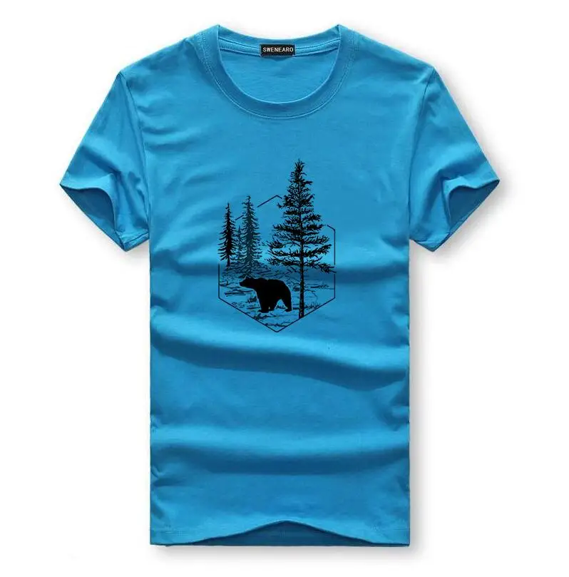 Лесной медведь Для мужчин футболка короткий рукав Повседневное T рубашка хипстер