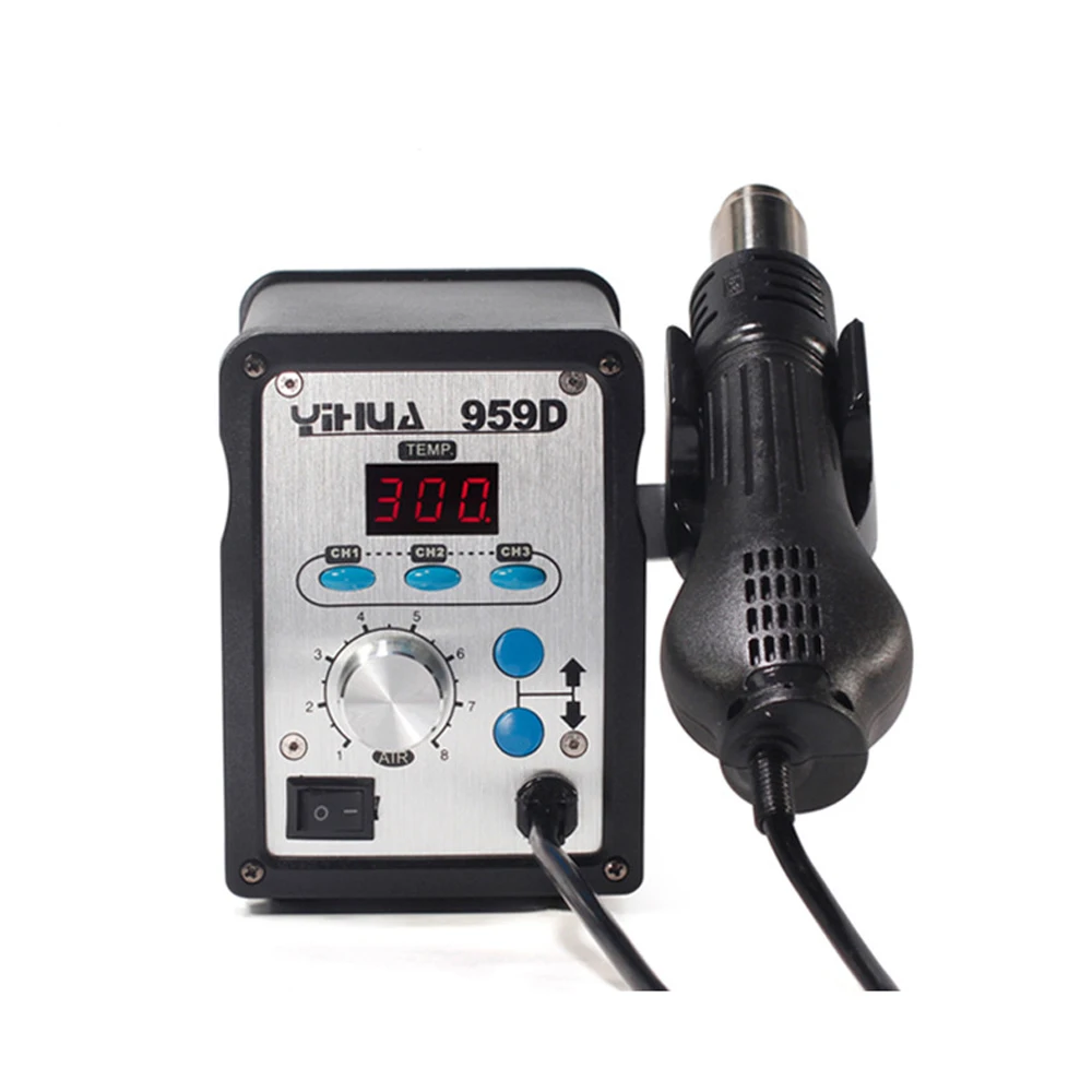 YIHUA 959D 220 В 650 Вт фена цифровая паяльная станция с функцией демонтажа паяльная станция+ 3 насадки