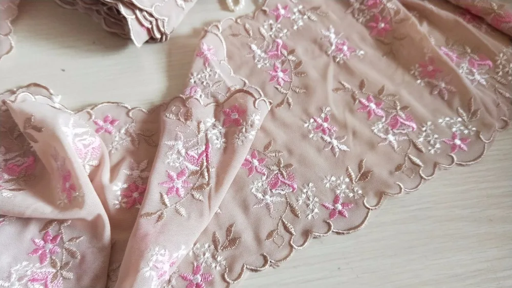 2 ярда кружевная отделка розовые цветы вышитые хаки Тюлевое кружево 6 69 дюйма
