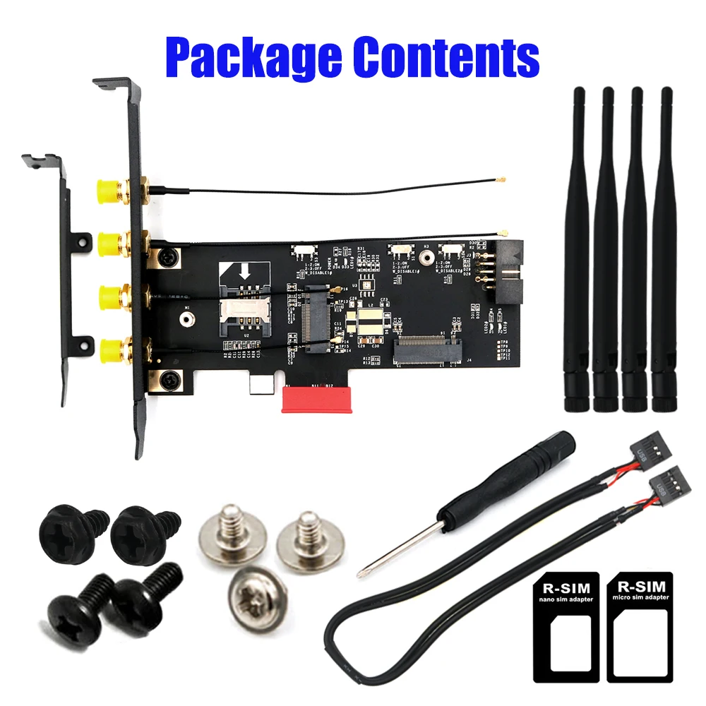 ПК Wifi адаптер NGFF M.2 ключ B и A к PCIe X1 сетевая карта с слотом для sim карты 5dBi WiFi антенна