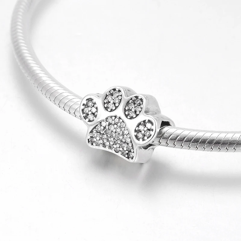 Модная красивая кошачья лапа принты из стерлингового серебра 925 пробы сверкающие