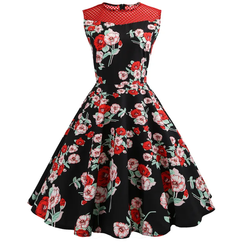 Платье женское винтажное с цветочным принтом без рукавов 50s|party sexy dress|swing dressprint dress
