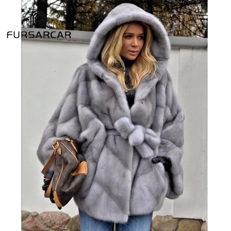 Новая шуба FURSARCAR из натурального меха Женская стильная модная зимняя с рукавами