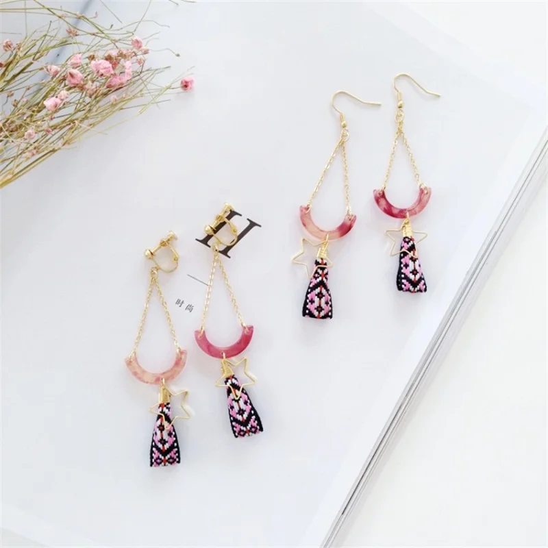 2018 модные звезд Луны Геометрия серьги кисточкой кулон ацетат Смола очарование