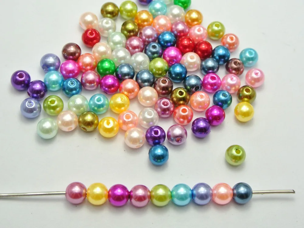 

200 Mixed Colour Plastic Faux Pearl Round Beads 8mm Imitation Pearl