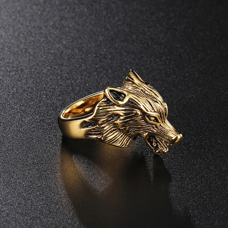 Модное волнистое взрывоопасное кольцо с черепом ручкой головой волка ретро