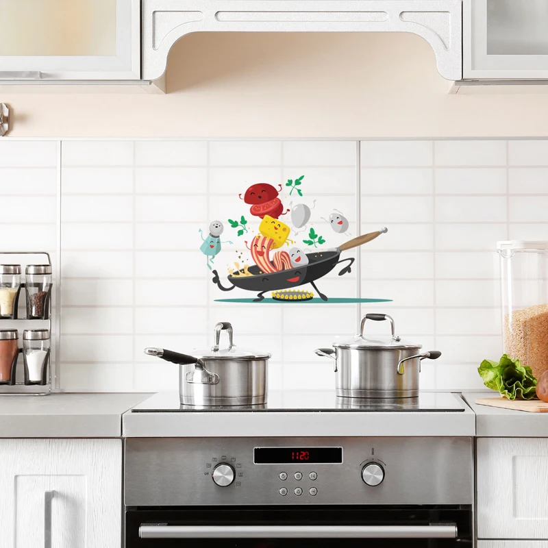 Мультяшная Настенная Наклейка Happy pan для кухни украшение холодильника шкафа