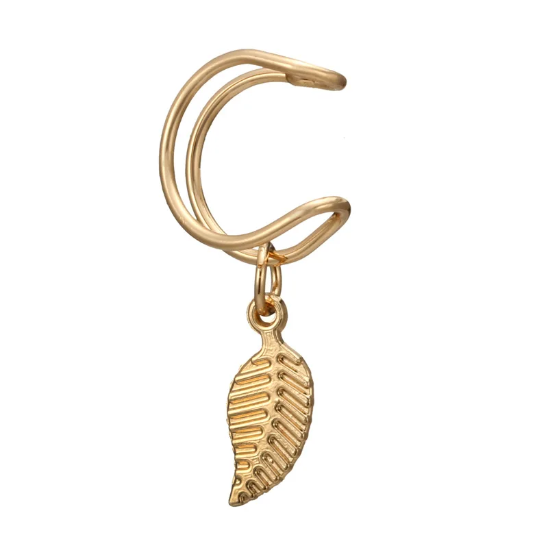 Gold EK792,, Винтажные серьги-клипсы в виде листьев, без пирсинга, треугольные хрящи, клипсы для ушей, женские серьги-манжеты, черные серьги - Окраска металла: Gold