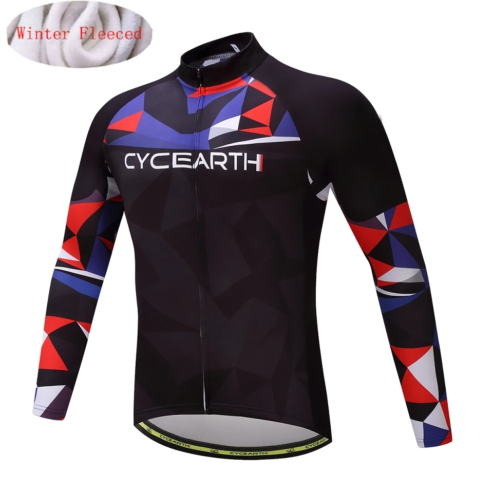 fleece jersey Зимний комплект одежды для велоспорта из теплого флиса, CYCEARTH, Мужская теплая трикотажная куртка, одежда велосипедная нагрудник, брюки, Maillot Ropa Ciclismo - Цвет: fleece jersey