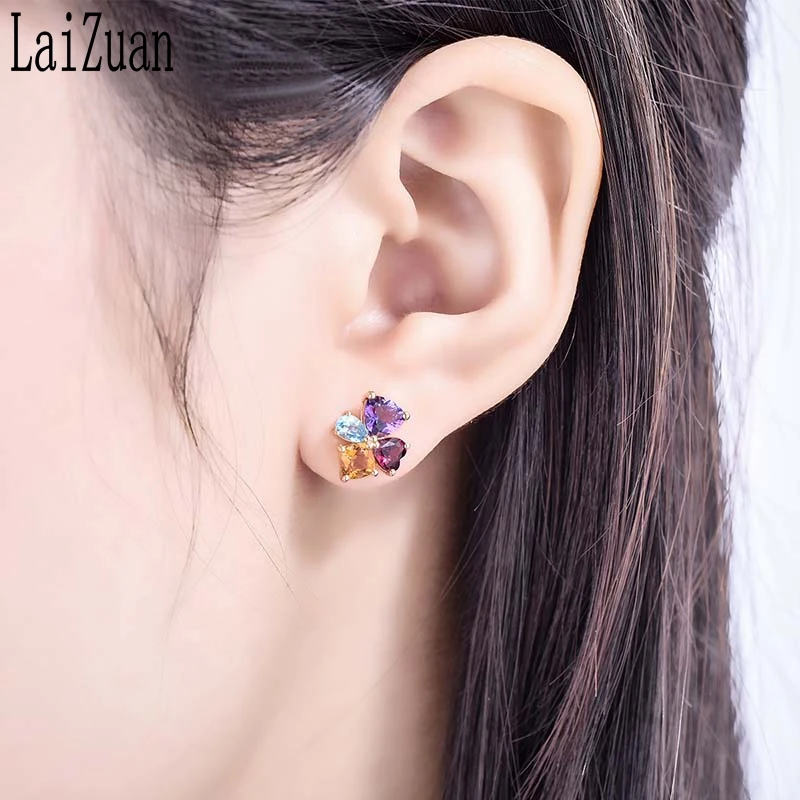 LaiZuan 2.2ct натуральный цитрин гранат небесно голубой топаз аметист Твердый 14 к
